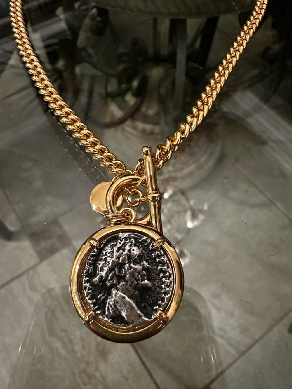 Mia Fiore Gold Chain Necklace Sterling Silver Plated Bronze Coin Pendant Italy - Picture 9 of 14